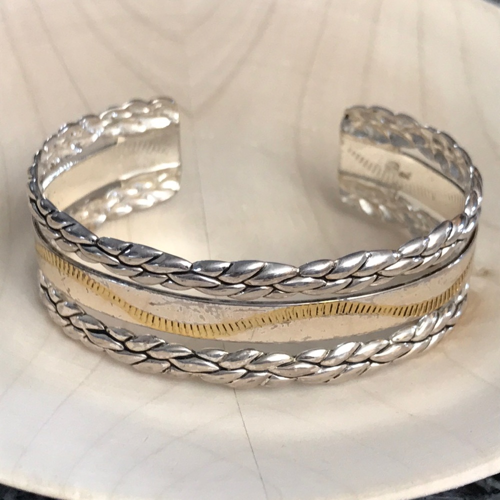 Signed silver and gold tone cuff
